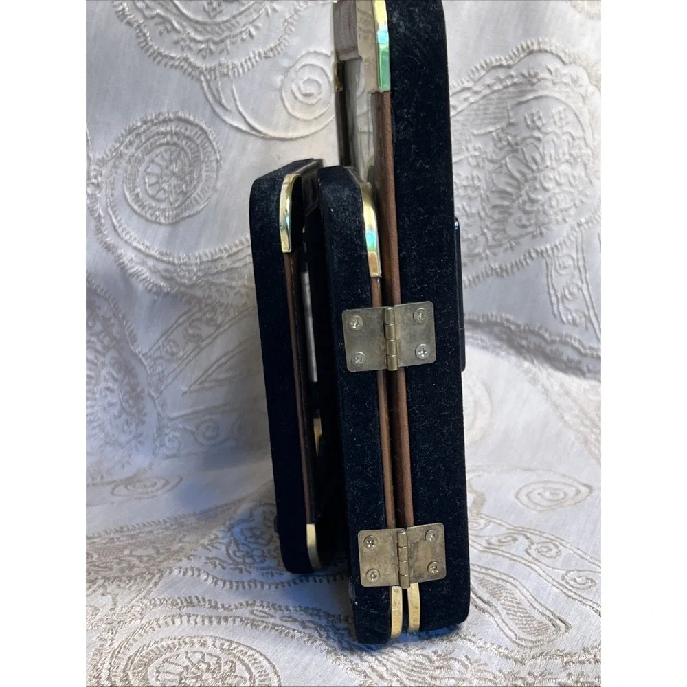 Bulova Folding Travel Clock Leather And Brass With 3 X 4.5 Photo Frames